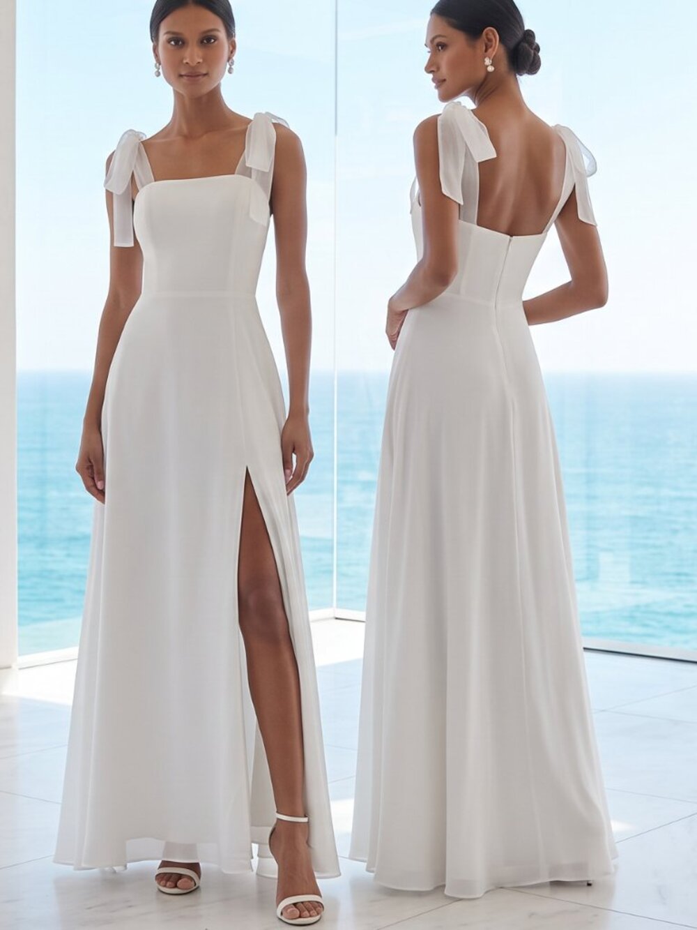 NEW! LULUS Radiant Romance sheer ribbon straps square neck bridal event dress M